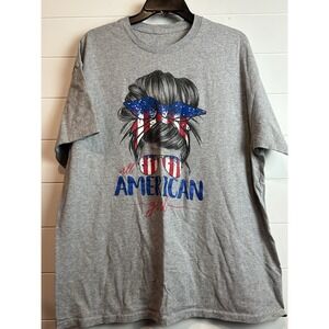Messy Bun "All American Girl"  Womens XL Gray Tshirt  READ Description